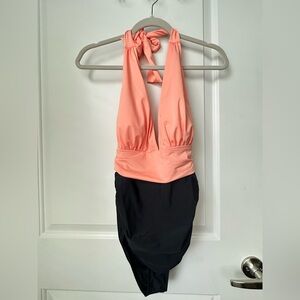 Cupshe Colorblock Halter One Piece Swimsuit NWT | Coral & Black Size M